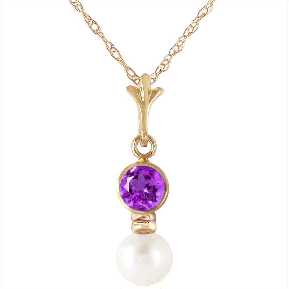 14K. SOLID GOLD NECKLACE WITH AMETHYST & PEARL (Yellow Gold) - Picture 3 of 3